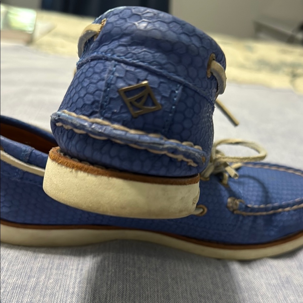 Sperry Blue Loafers with Cream Laces - Picture 2 of 12